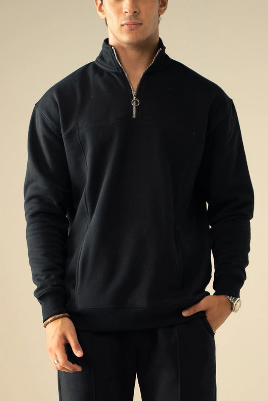 Quarter Zipper Sweatshirt-Black image 0