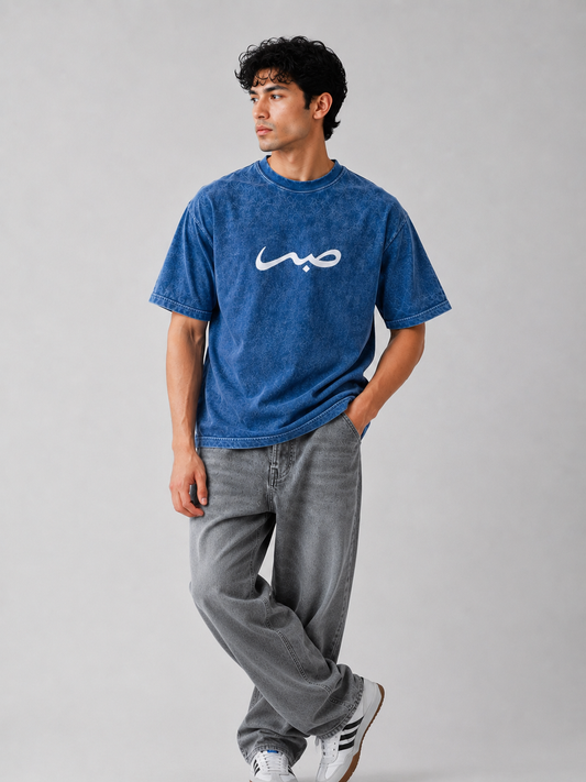 Oversized Blue Acid-Wash Sabar T-Shirt