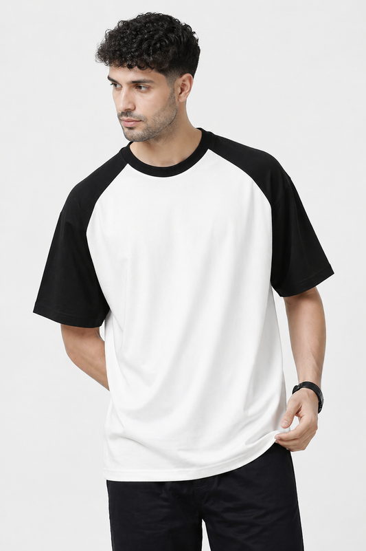 Men's Oversized Contrast Sleeve T-Shirt – White & Black Streetwear