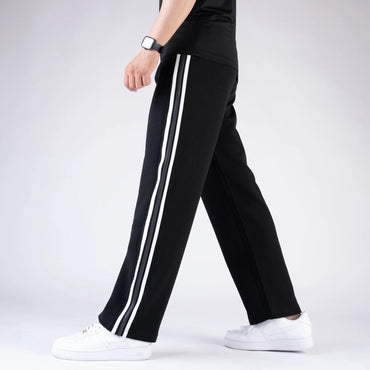 Black Wide Leg Trouser with Gray Contrast 3 Stripes