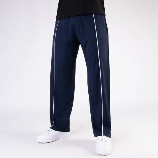 Navy Wide Leg Trouser with Front White Piping
