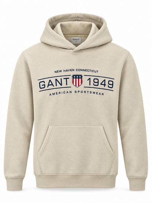 Beige 1949 Graphic Pullover Hoodie – Clean, Minimal Everyday Style