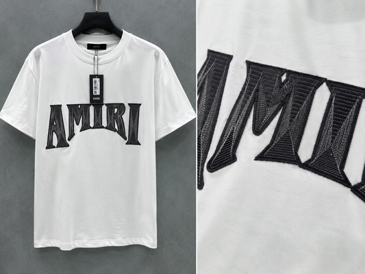 AMIRI Premium Embroidered Logo T-Shirt - Imported Quality White