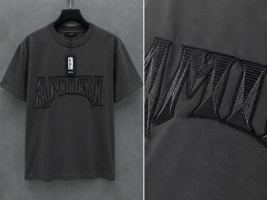 AMIRI Premium Embroidered Logo T-Shirt - Imported Quality Grey