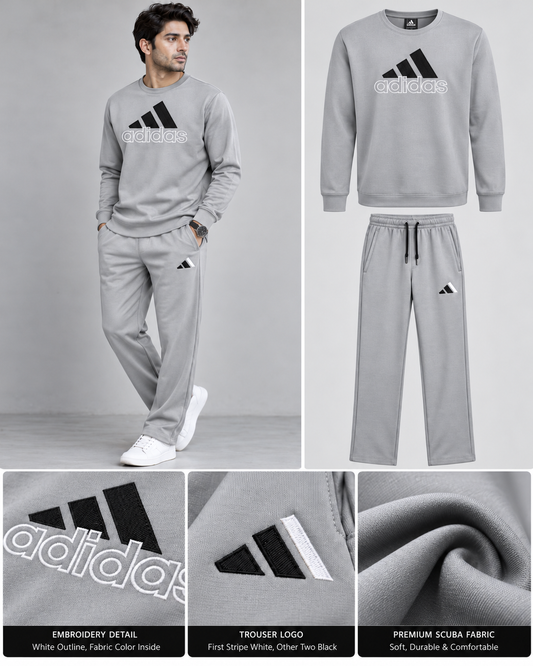 Polyster Fleece Adidas Track Suit - Silver