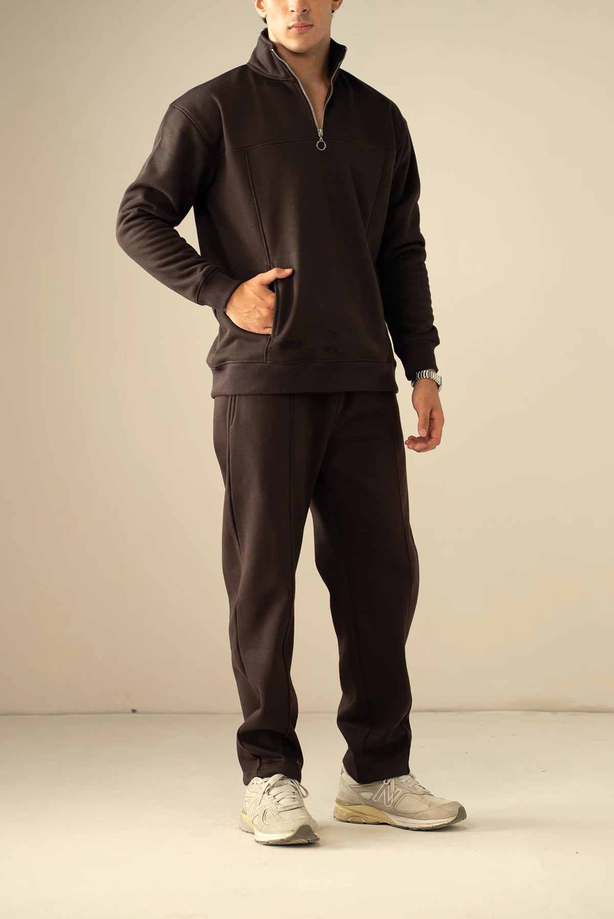 Quarter Zipper Sweatshirt-Brown image 5
