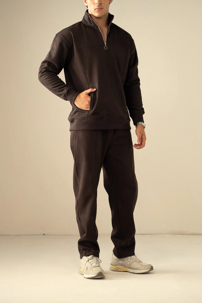 Quarter Zipper Sweatshirt-Brown image 5