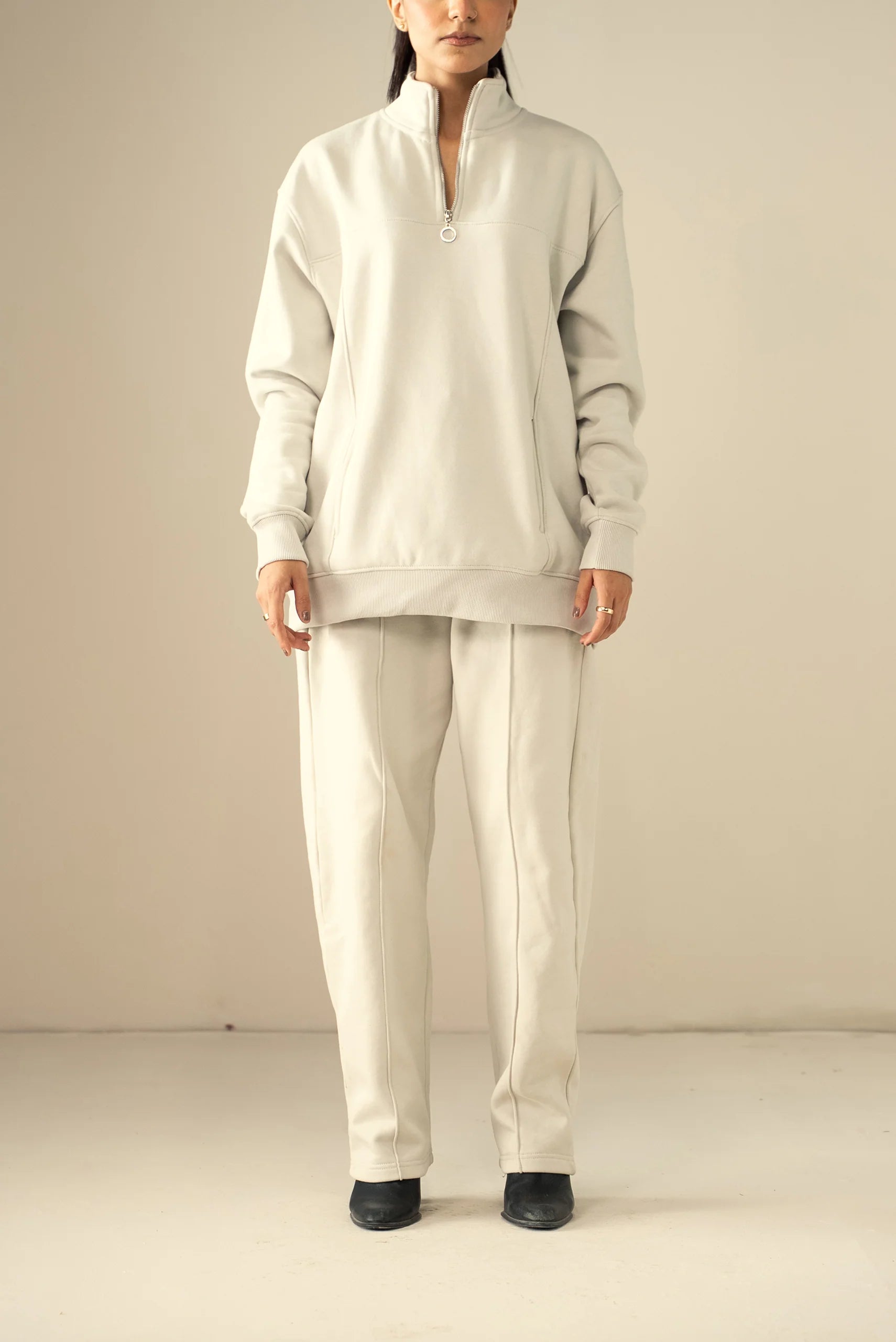 Quarter Zipper Sweatshirt-Off White image 9