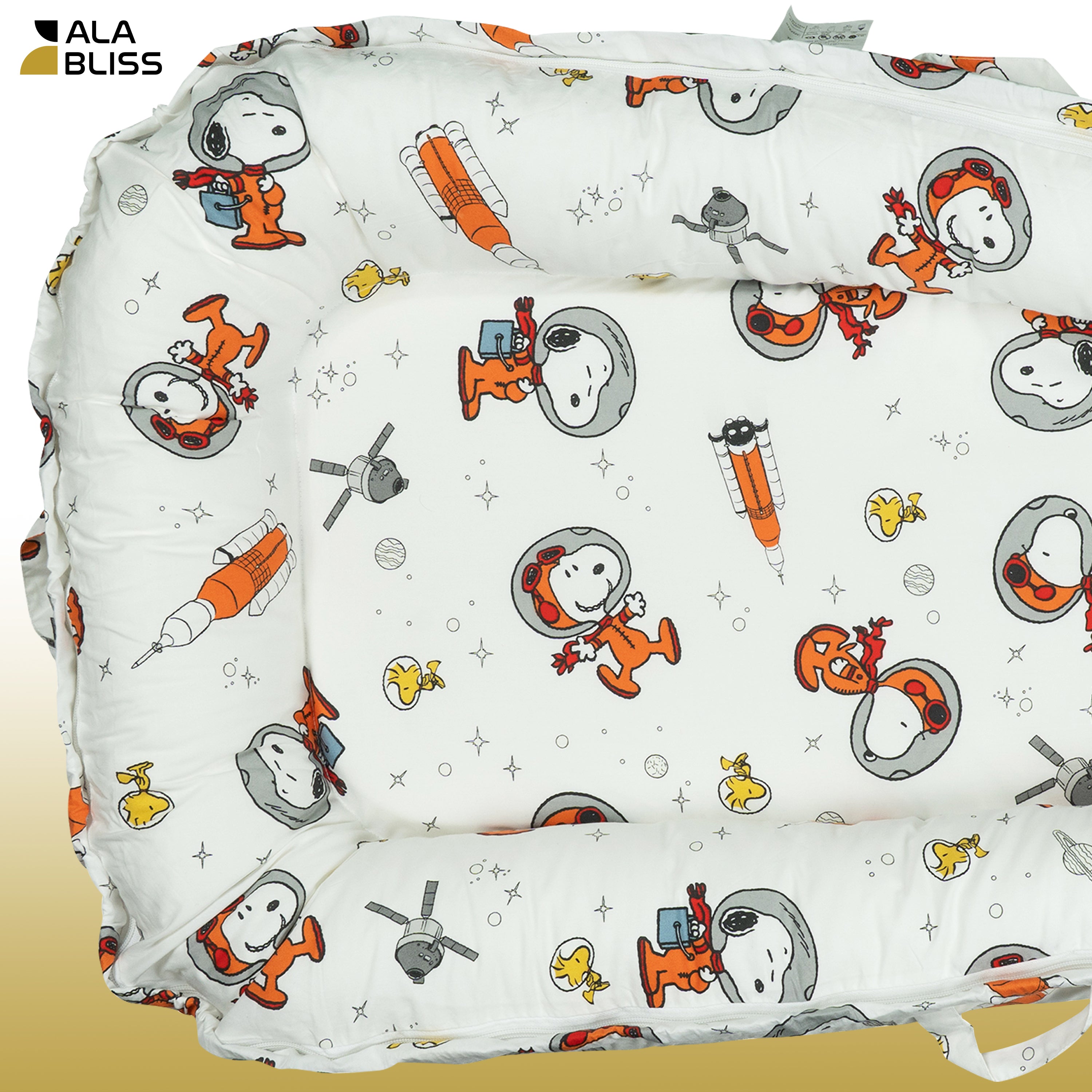 Baby Lounger for Newborn 0–24 Months – 100% Breathable Cotton Infant Nest, Portable Floor Seat for Tummy Time & Play, Adjustable Design, Snoopy Space Print