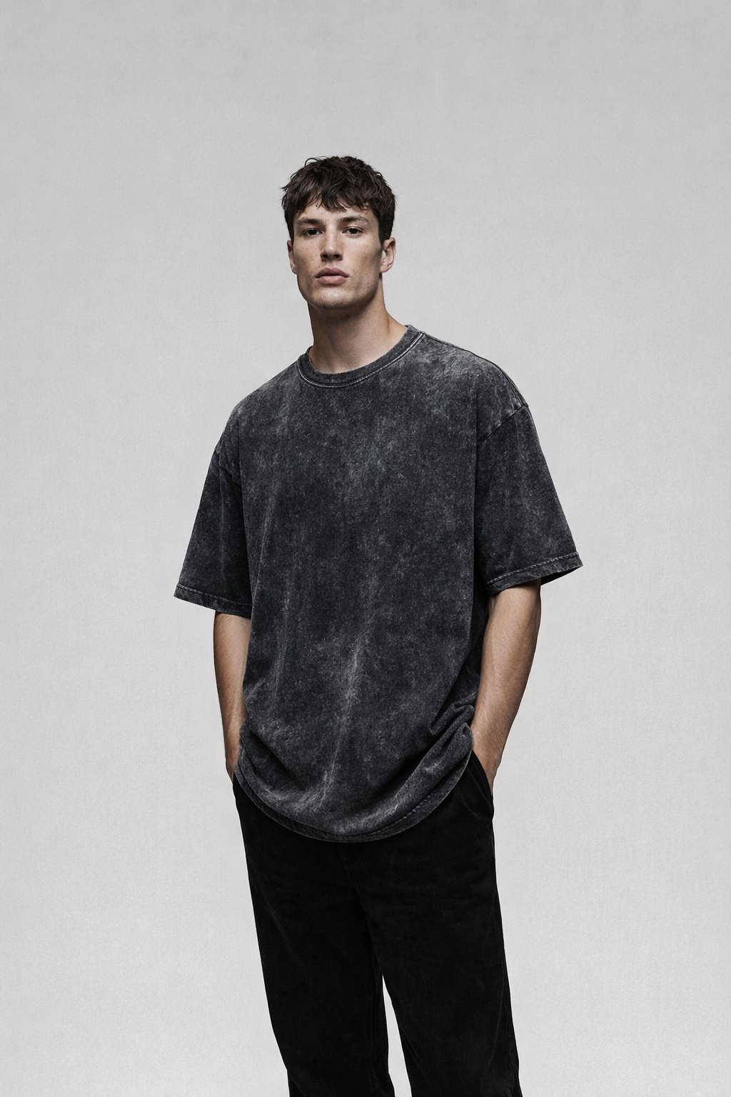 Oversized Black Acid-Wash T-Shirt – 220 GSM Premium Cotton