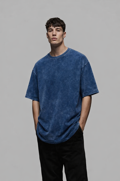 Oversized Blue Acid-Wash T-Shirt – 220 GSM Premium Cotton