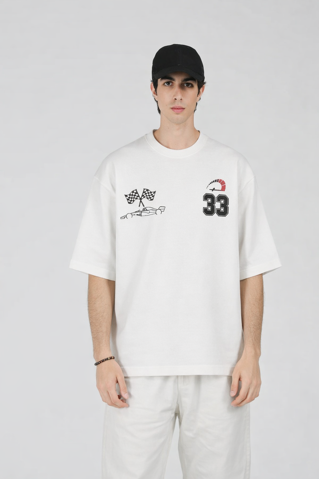 33 Printed Oversized T-Shirt – Beige