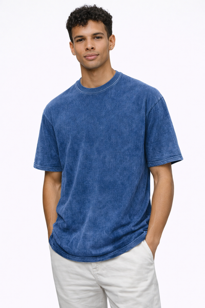 Oversized Blue Acid-Wash T-Shirt – 220 GSM Premium Cotton