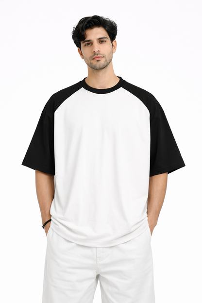 Men's Oversized Contrast Sleeve T-Shirt – White & Black Streetwear
