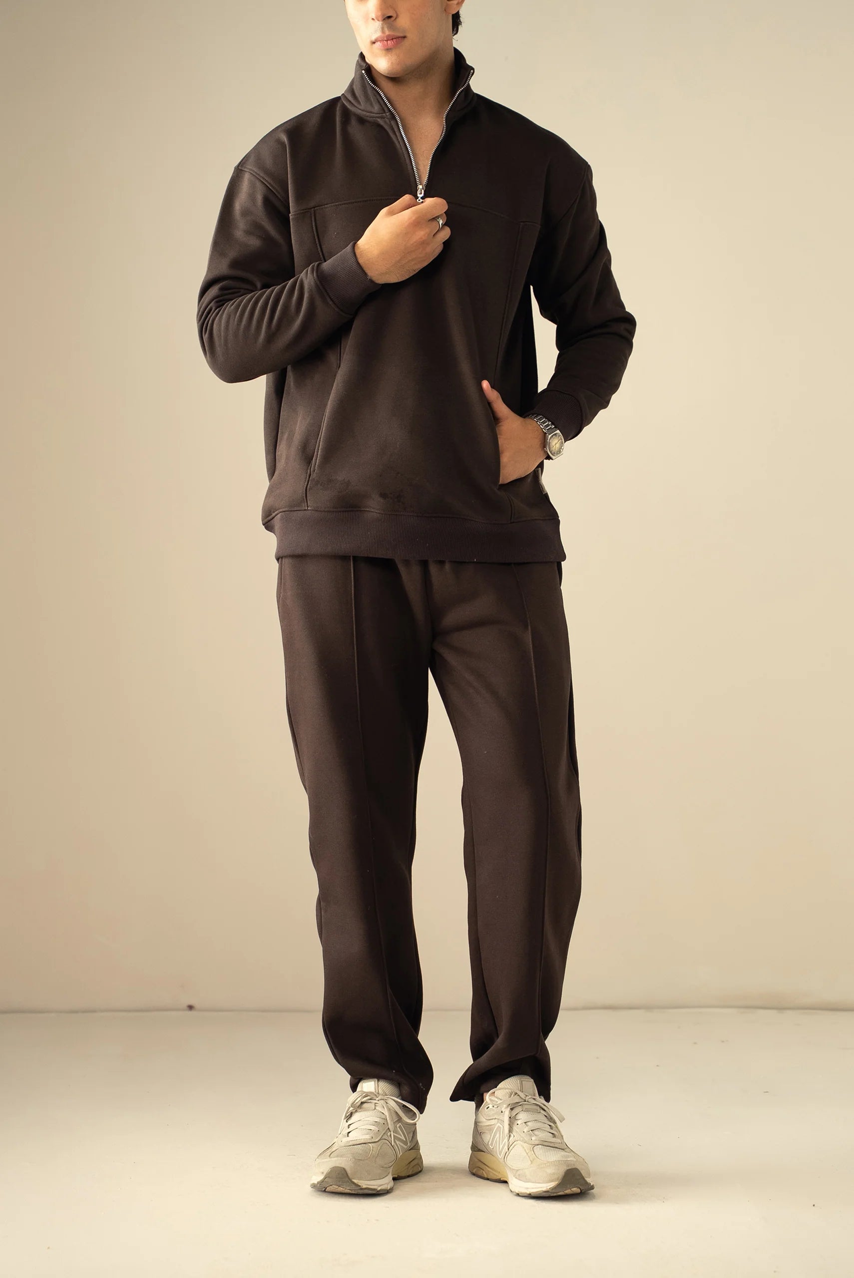 Quarter Zipper Sweatshirt-Brown image 4