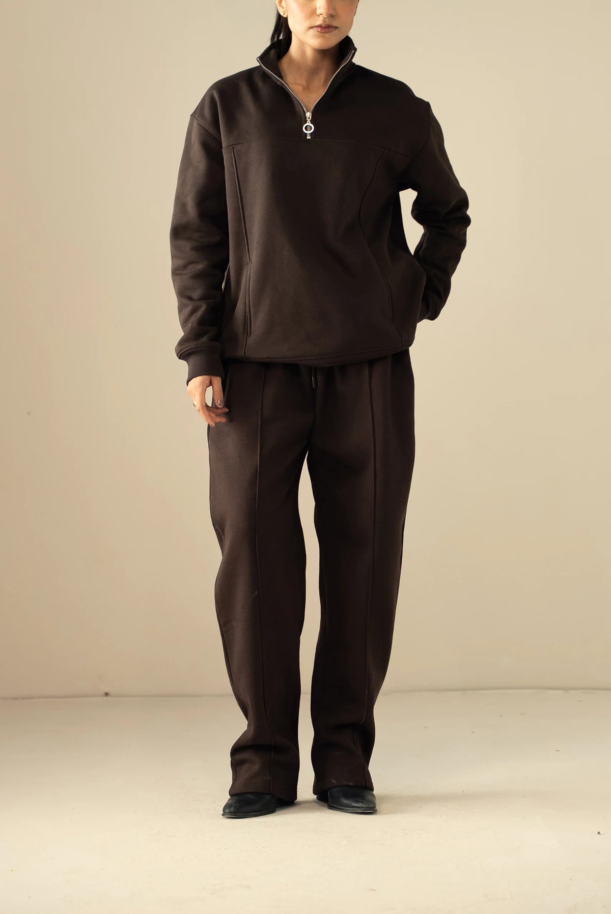 Quarter Zipper Sweatshirt-Brown image 7