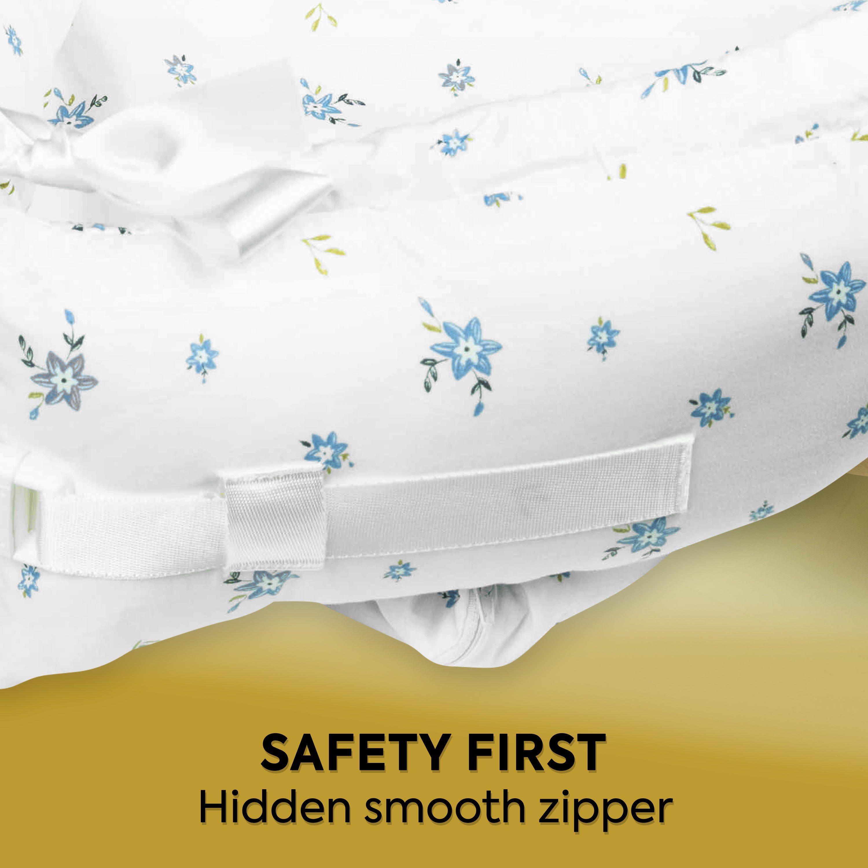 Baby Lounger for Newborn 0–24 Months – 100% Breathable Cotton Infant Nest, Portable Floor Seat for Tummy Time & Play, Adjustable Design, Blue Floral Print