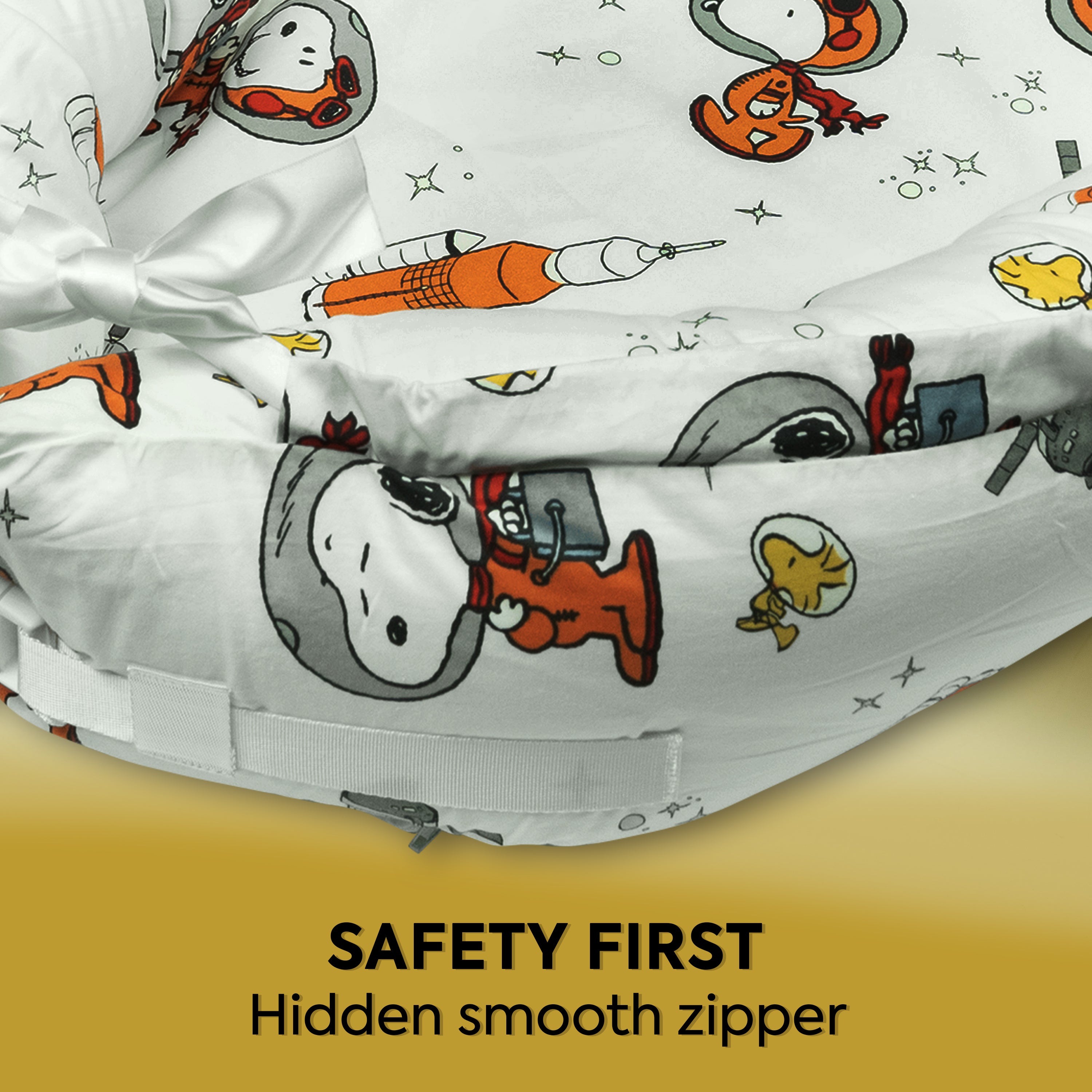 Baby Lounger for Newborn 0–24 Months – 100% Breathable Cotton Infant Nest, Portable Floor Seat for Tummy Time & Play, Adjustable Design, Snoopy Space Print
