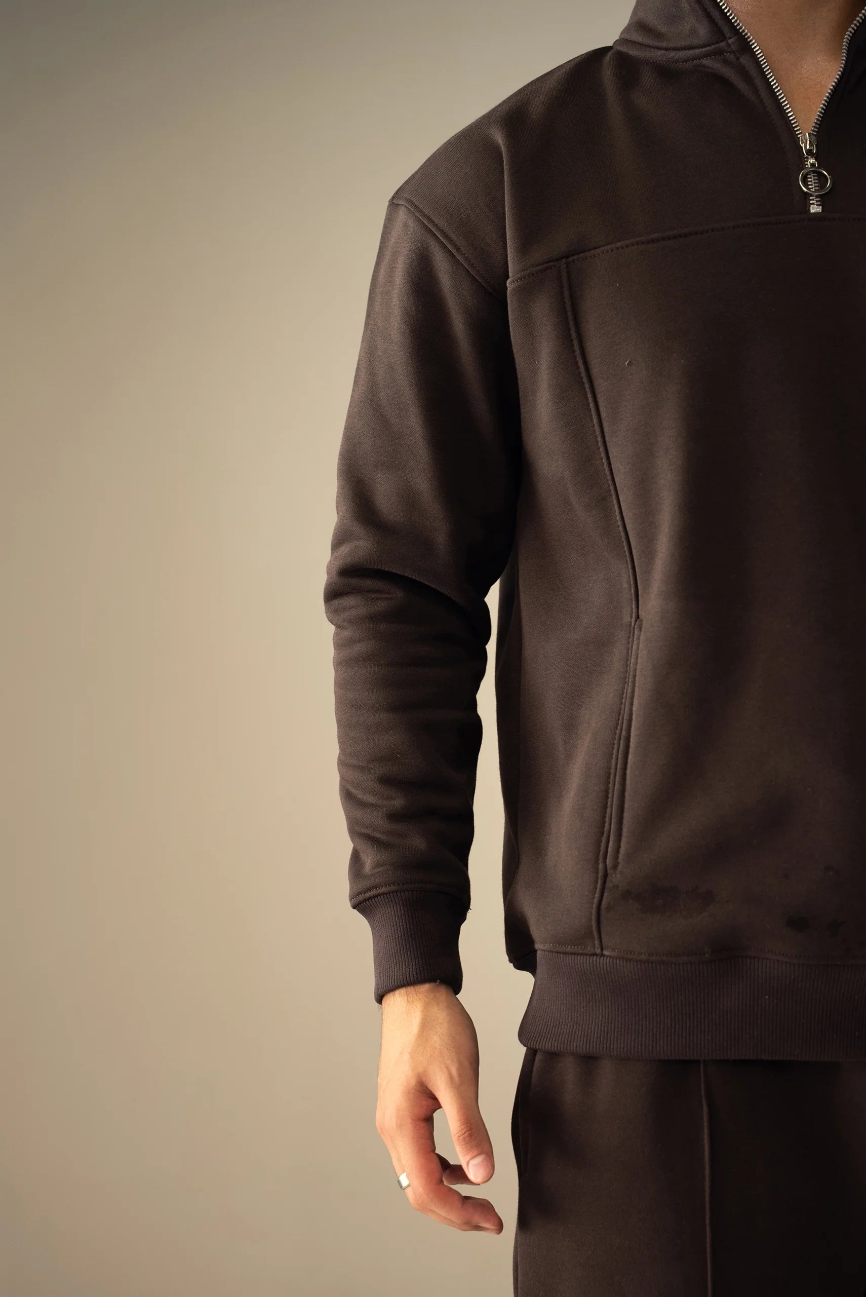 Quarter Zipper Sweatshirt-Brown image 6