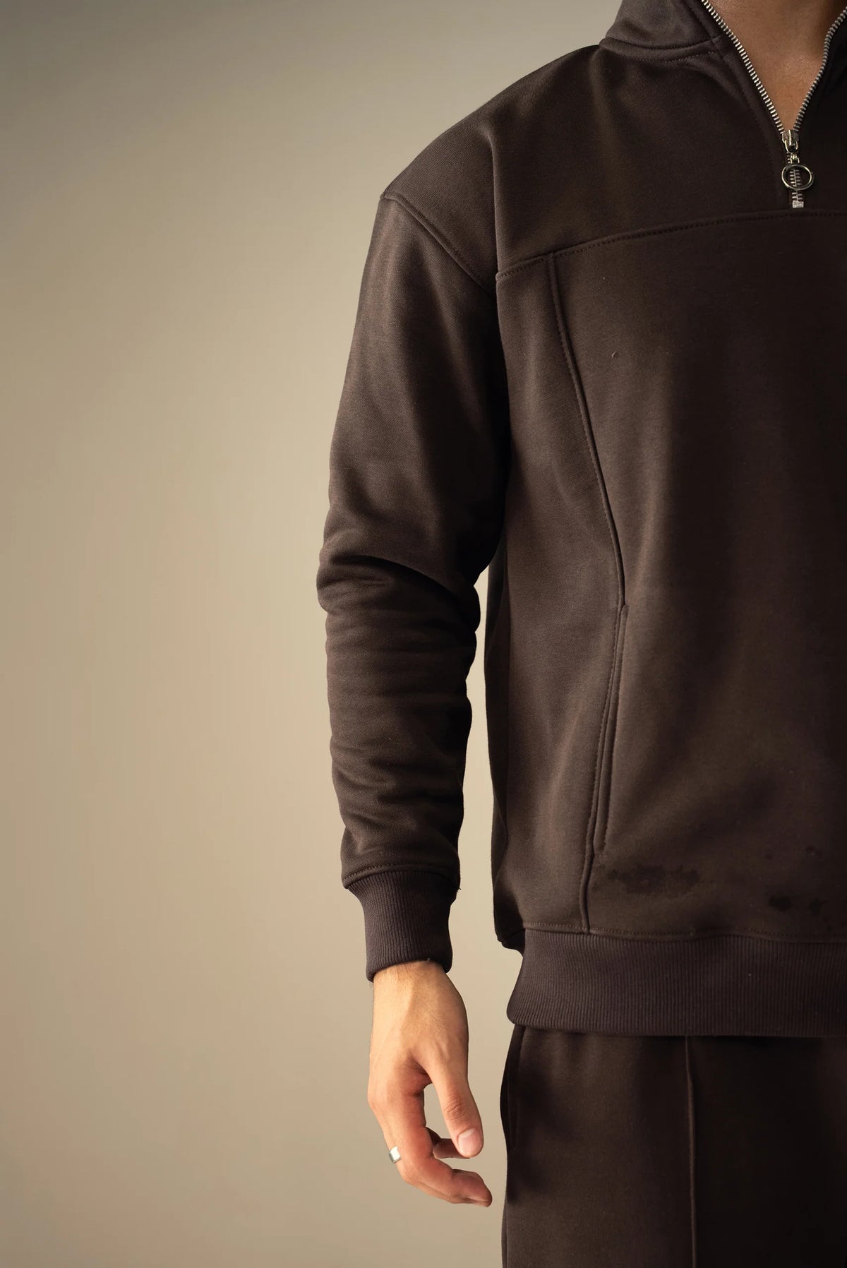 Quarter Zipper Sweatshirt-Brown image 6