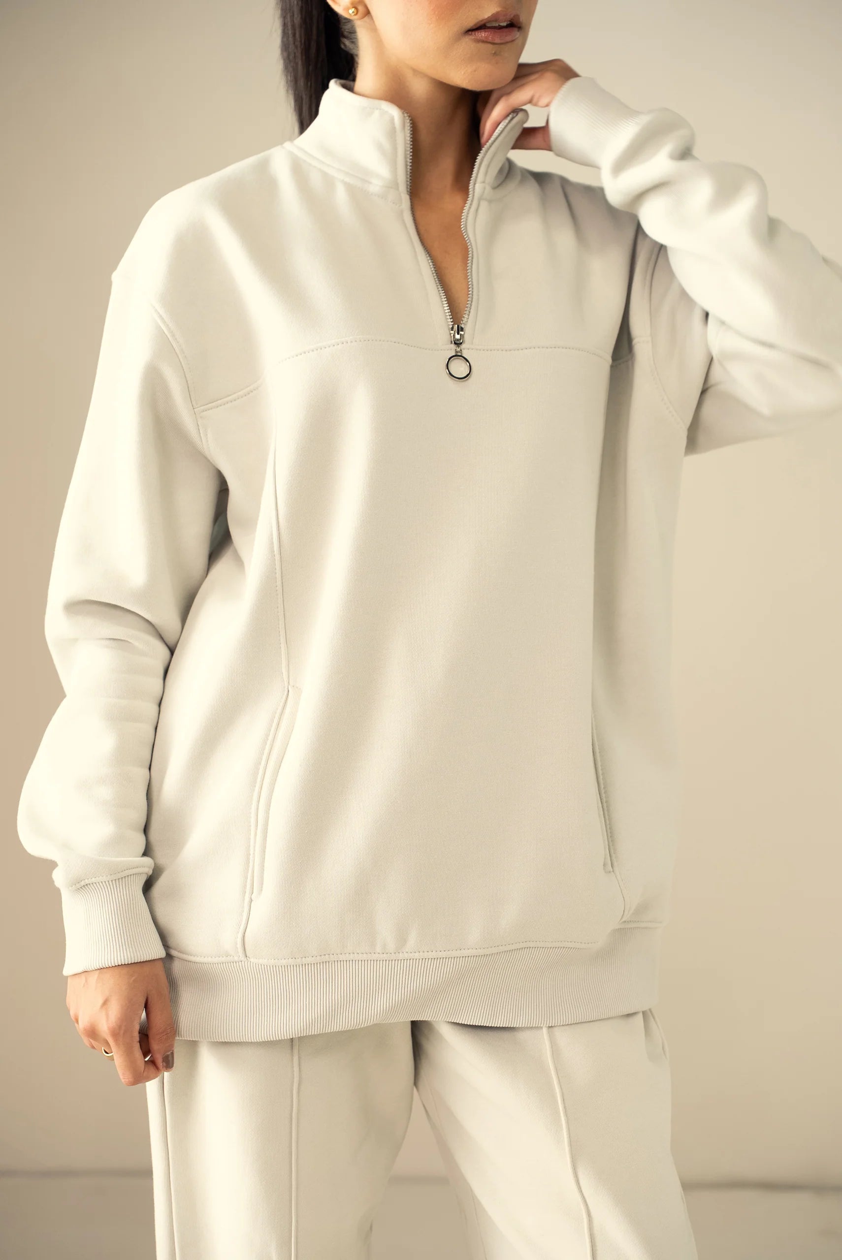 Quarter Zipper Sweatshirt-Off White image 2