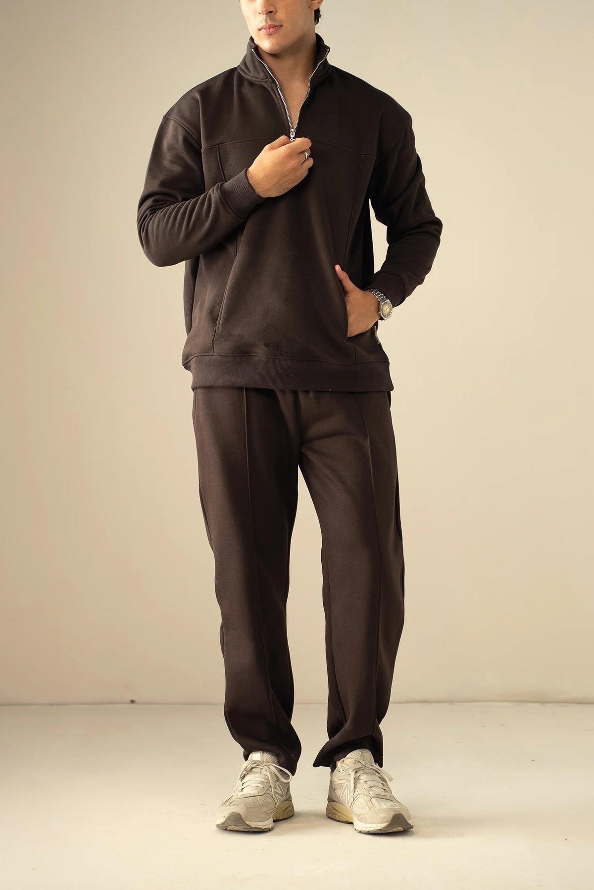 Quarter Zipper Sweatshirt-Brown image 8