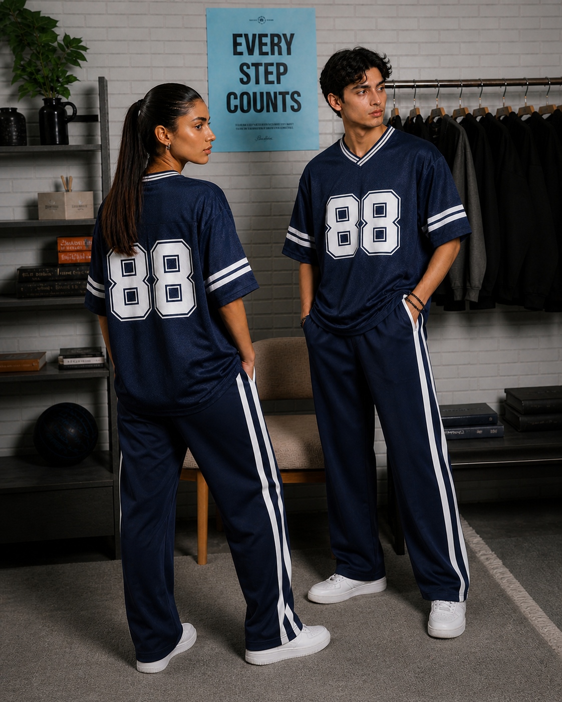 88 Printed Track Suit - Navy Blue with White Stripes