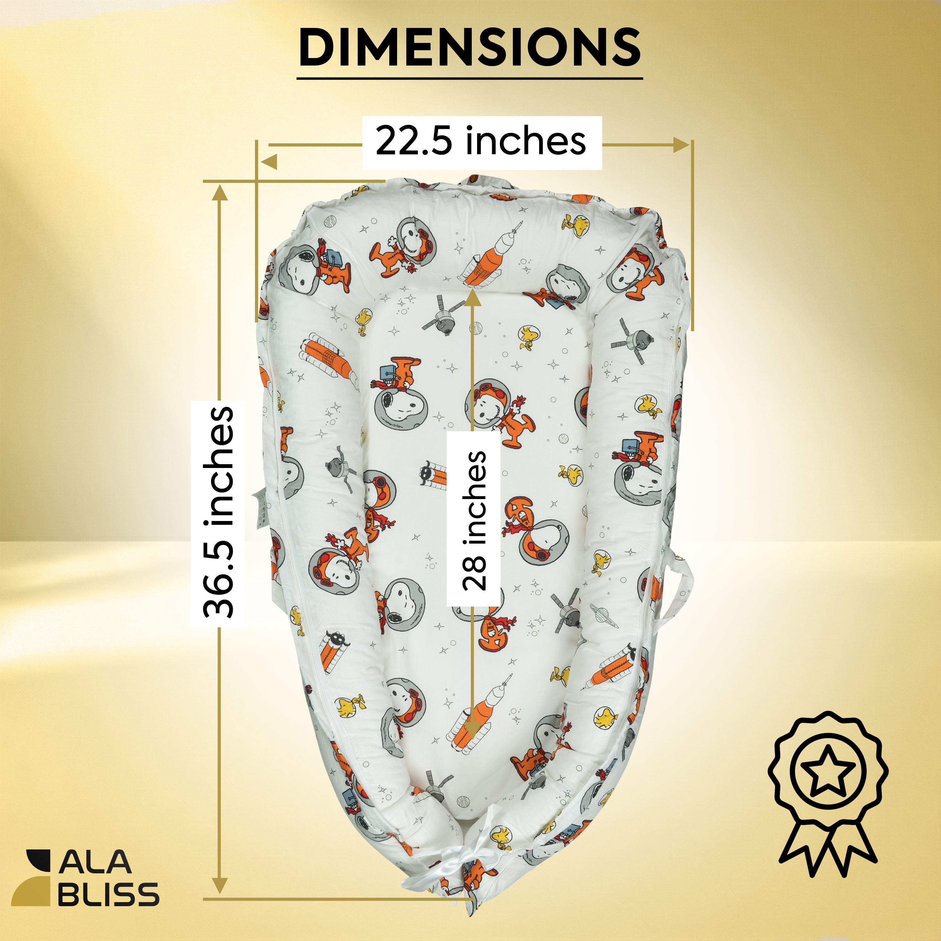 Baby Lounger for Newborn 0–24 Months – 100% Breathable Cotton Infant Nest, Portable Floor Seat for Tummy Time & Play, Adjustable Design, Snoopy Space Print