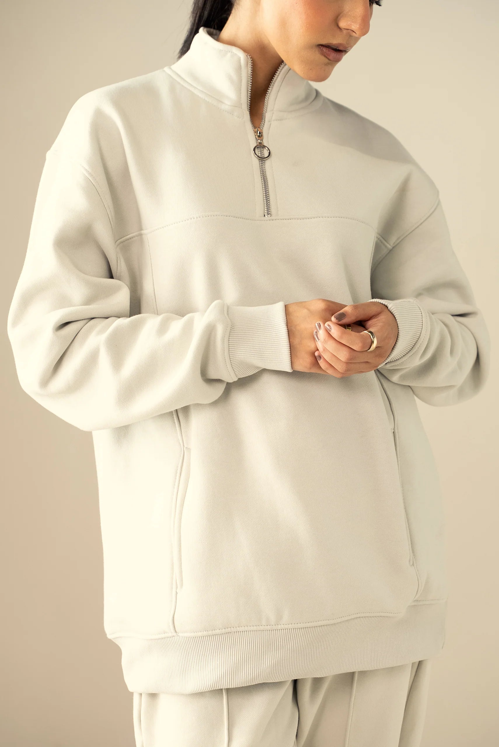 Quarter Zipper Sweatshirt-Off White image 6