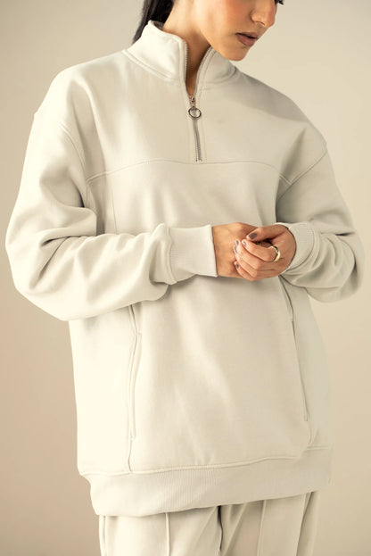 Quarter Zipper Sweatshirt-Off White image 6