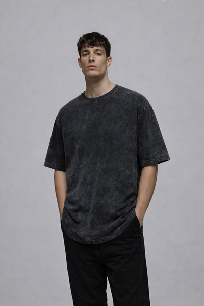 Oversized Black Acid-Wash T-Shirt – 220 GSM Premium Cotton