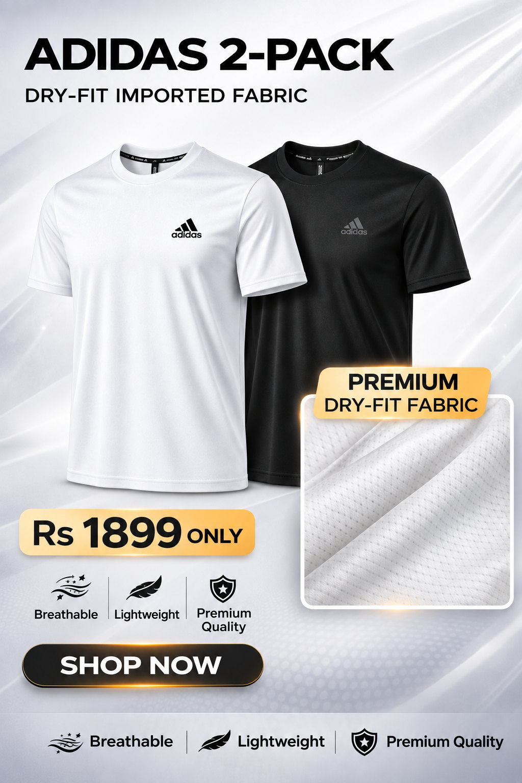 Men’s Adidas 2-Pack Tees Black/Acrya White– Imported Dry-Fit Fabric | Breathable Comfort