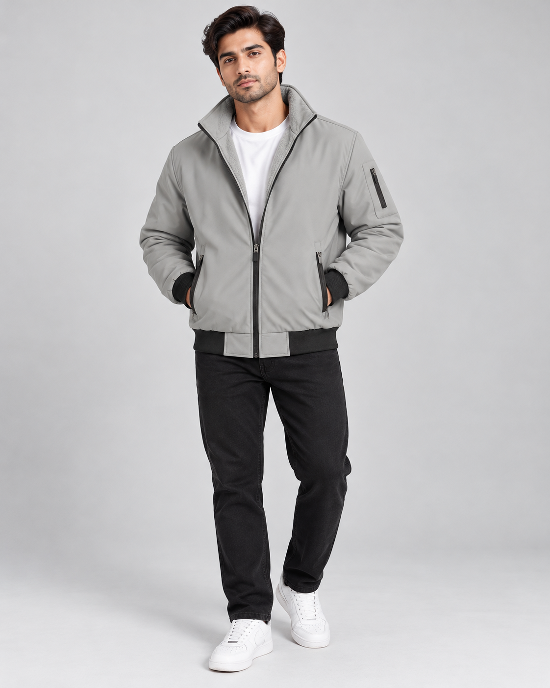 Premium Imported Waterproof Sherpa Fleece-Lined Winter Jacket – Grey