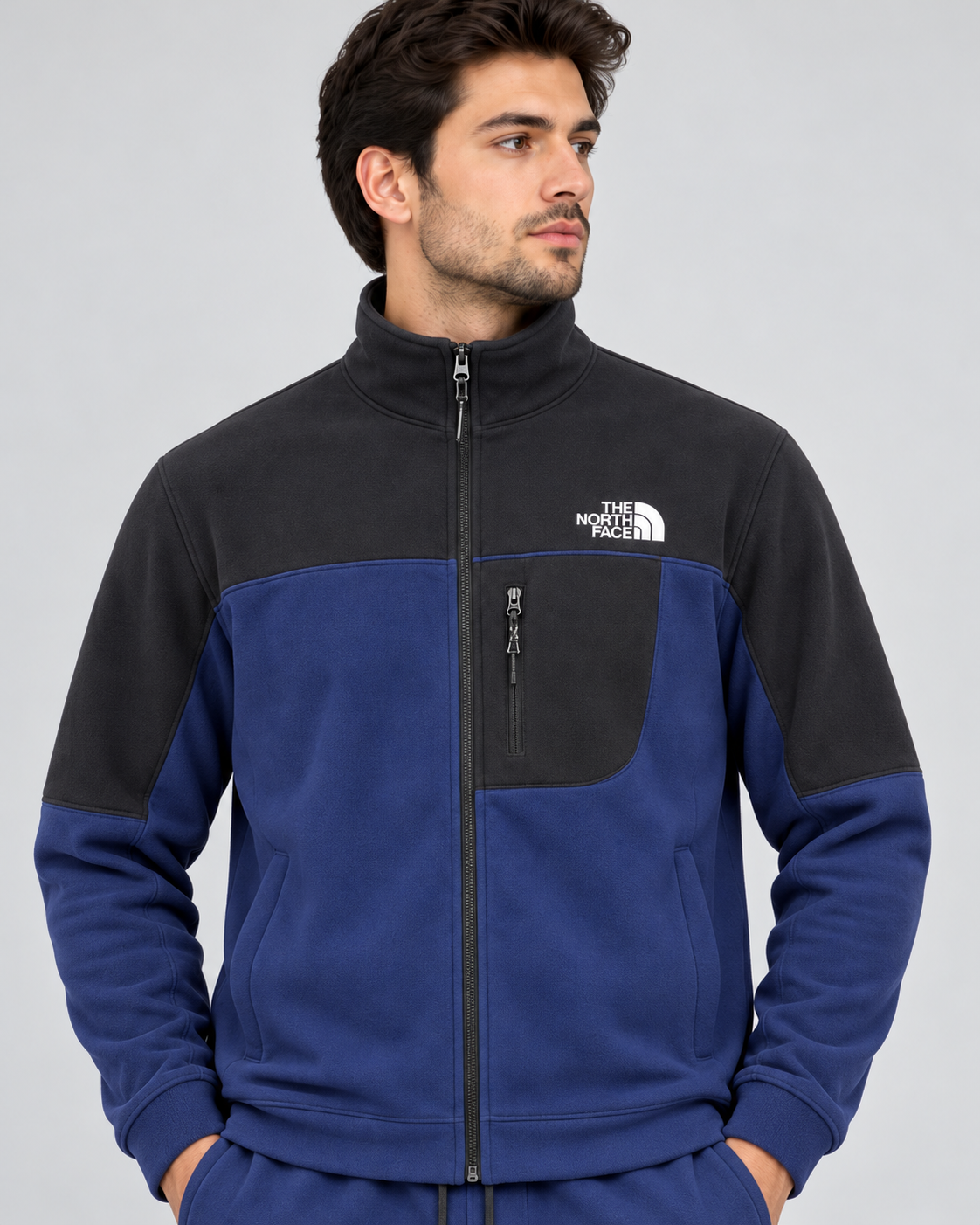 Pack of 2 North Face Premium Imported Fleece Zippers Only | Blue/Black & Black/Grey