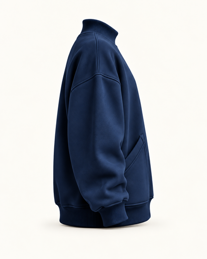 Premium Mock Neck Sweatshirt Cotton Fleece– Navy Blue