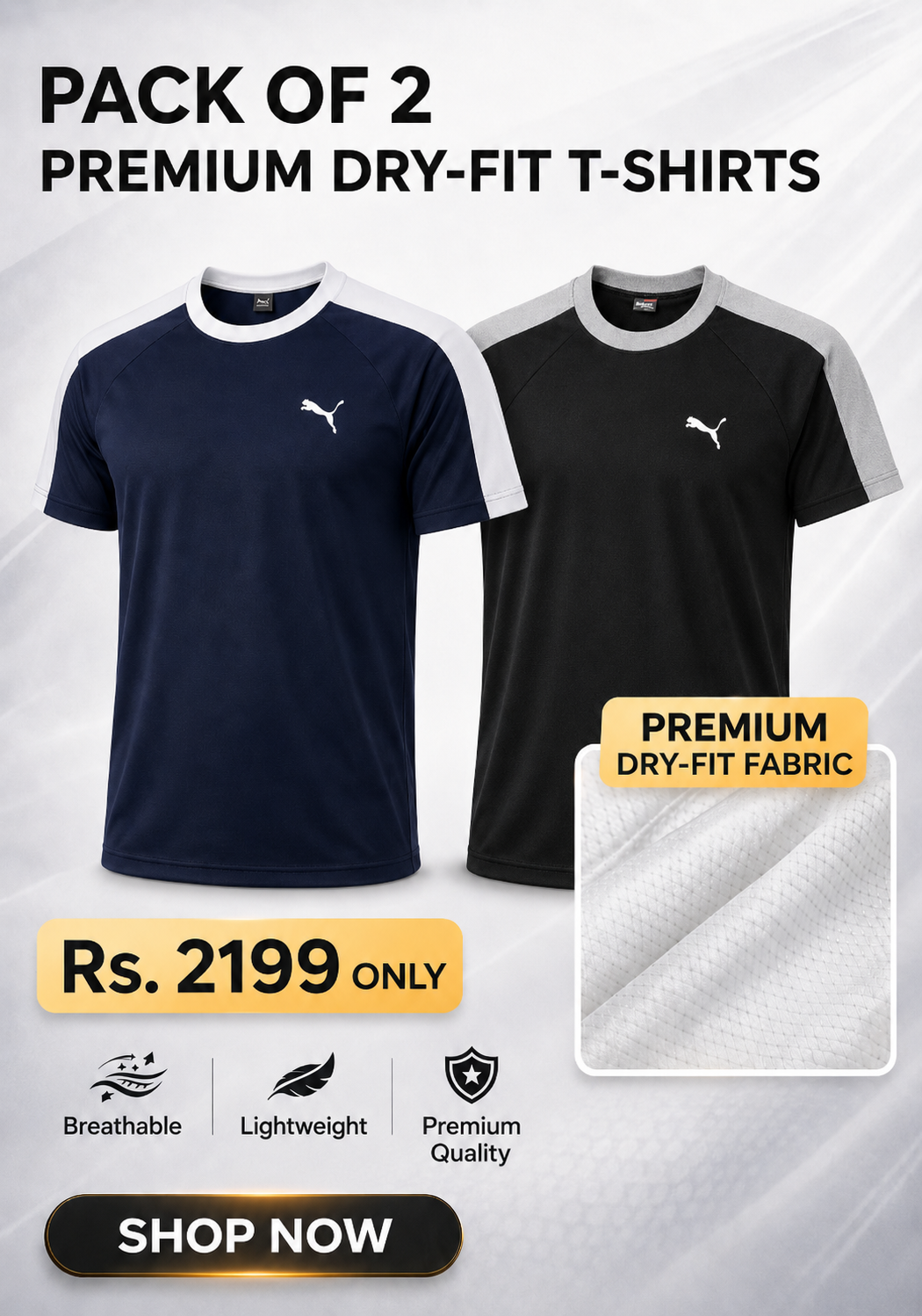 Puma Pack of 2 Premium Dry-Fit T-Shirts for Men | Breathable Gym & Sports Activewear Bundle | Quick Dry Workout Shirts (Copy)