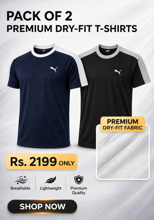 Puma Pack of 2 Premium Dry-Fit T-Shirts for Men | Breathable Gym & Sports Activewear Bundle | Quick Dry Workout Shirts