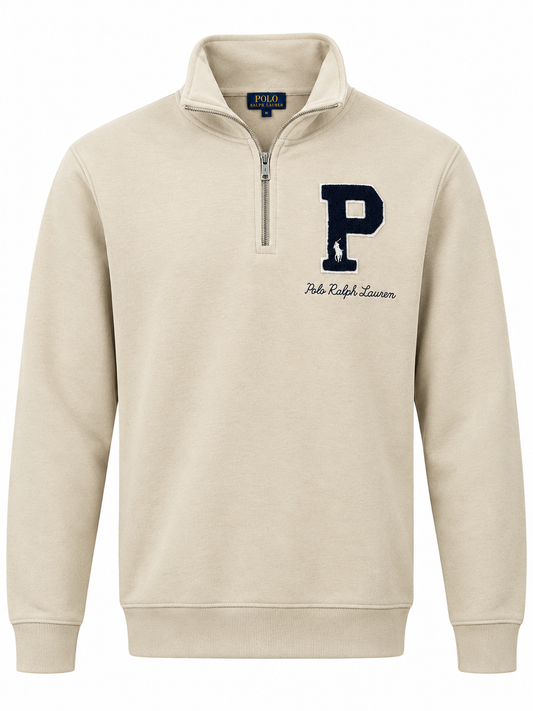 Polo Ralph Lauren Beige Quarter-Zip Varsity Sweatshirt