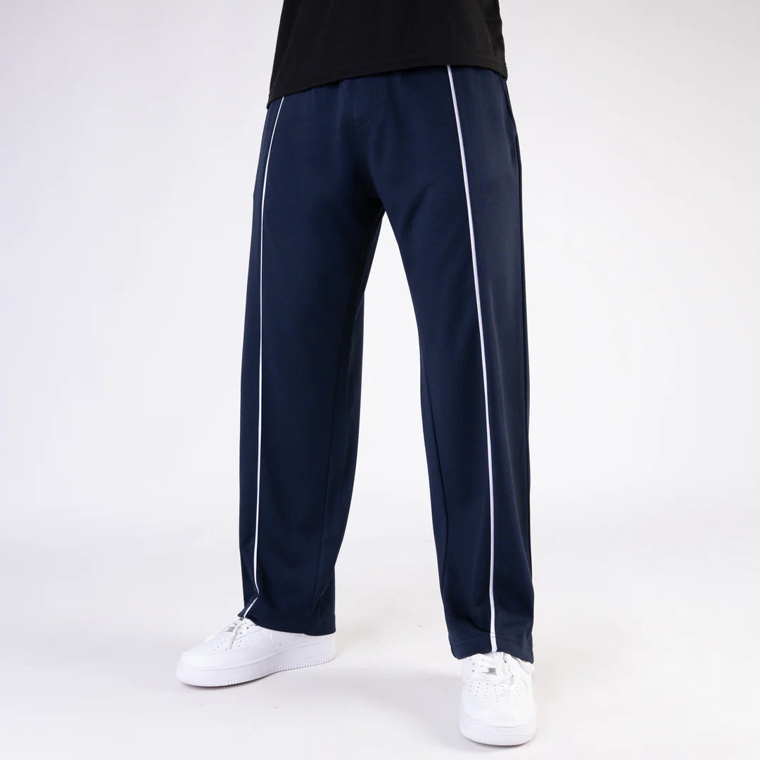 Navy Wide Leg Trouser with Front White Piping