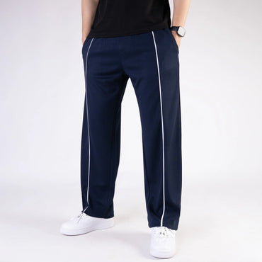 Navy Wide Leg Trouser with Front White Piping
