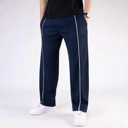 Navy Wide Leg Trouser with Front White Piping