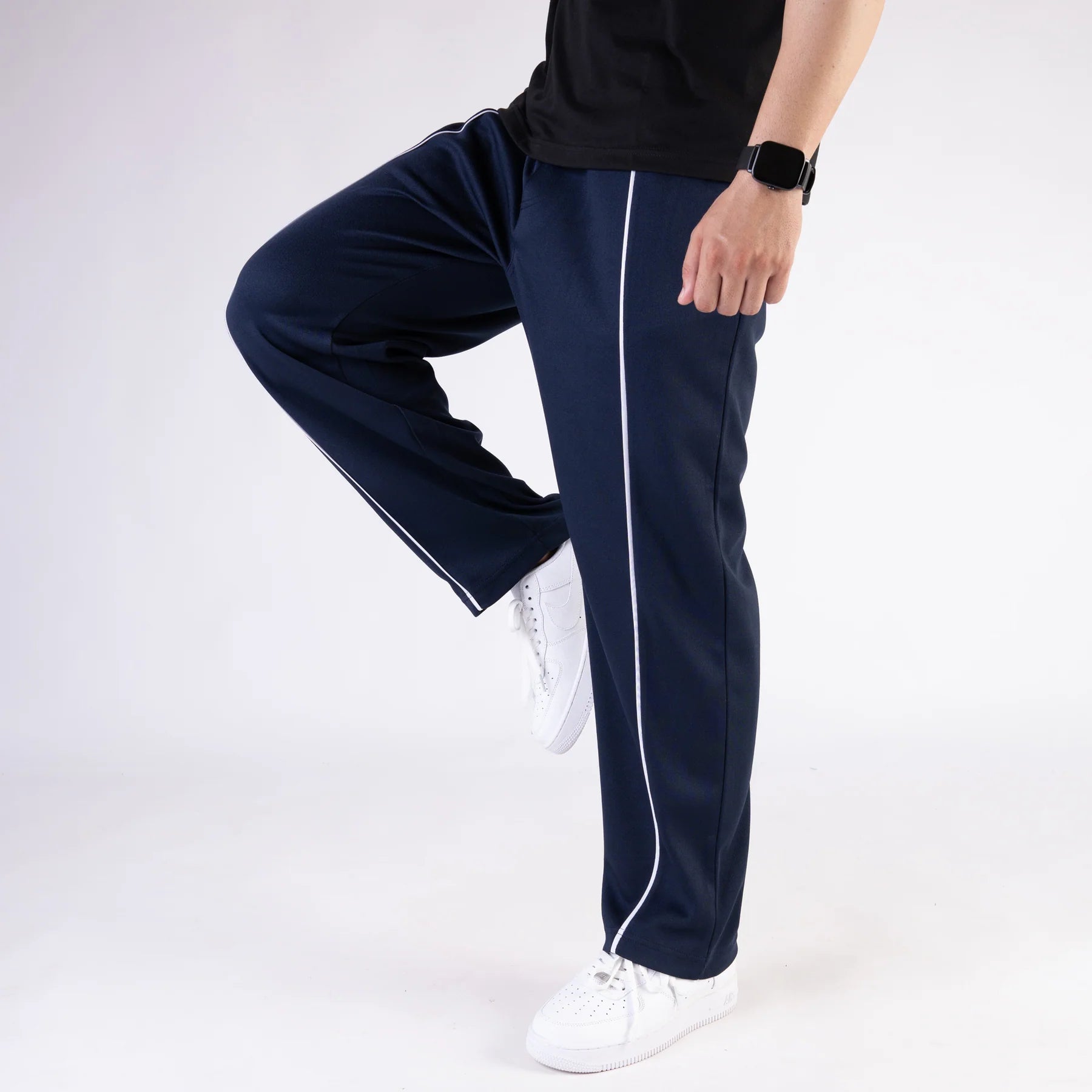 Navy Wide Leg Trouser with Front White Piping