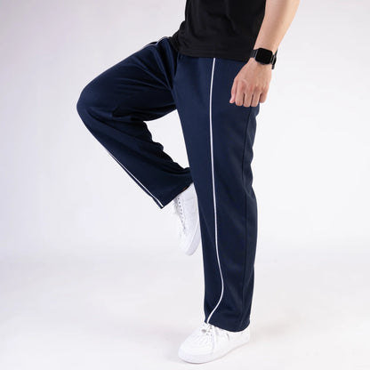 Navy Wide Leg Trouser with Front White Piping