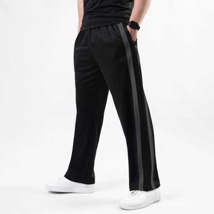 Black Wide Leg Trouser with Bold Gray Stripes