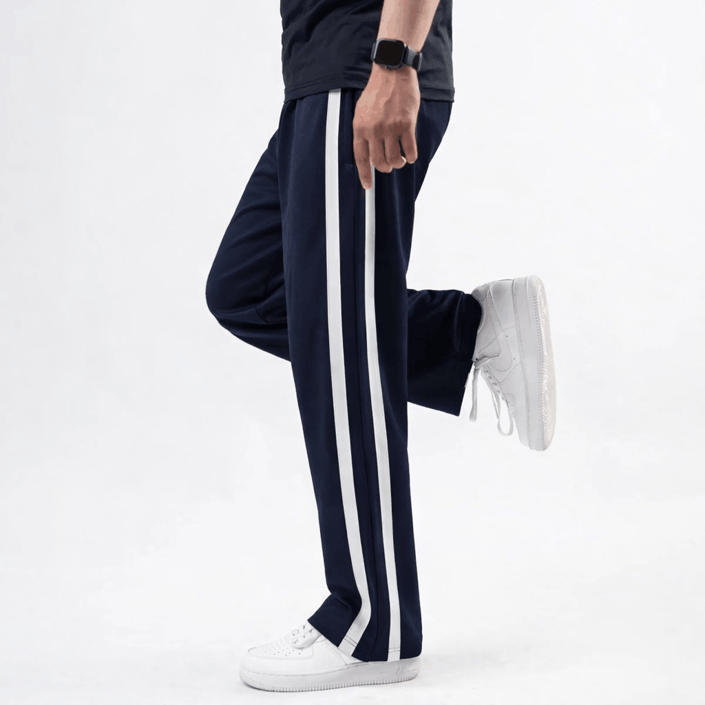Navy Wide Leg Trouser with Bold White Stripes