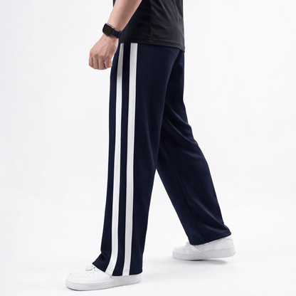 Navy Wide Leg Trouser with Bold White Stripes