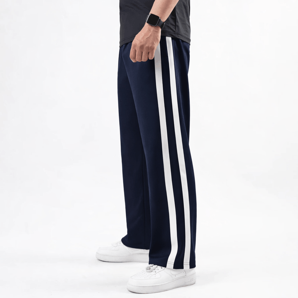 Navy Wide Leg Trouser with Bold White Stripes