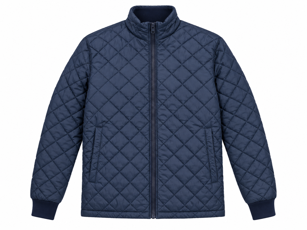 Men's Navy Blue Quilted Puffer Jacket – Full Zip Winter Jacket