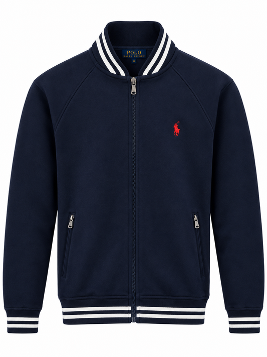 Polo Ralph Lauren Navy Blue Full-Zip Varsity Jacket – Classic Sport Style