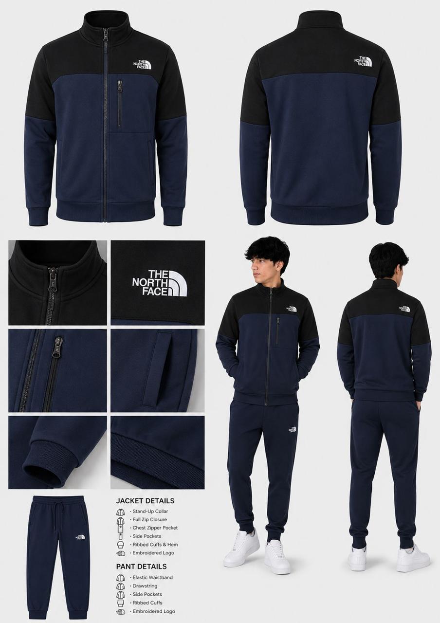 The North Face Men's Tracksuit Pack of 2 – Black & Dark Navy Blue | Full-Zip Jacket & Straight-Fit Trousers